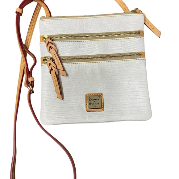 Dooney & Bourke White and Tan Pebble Grain Triple Zip Crossbody Bag - Picture 10 of 11